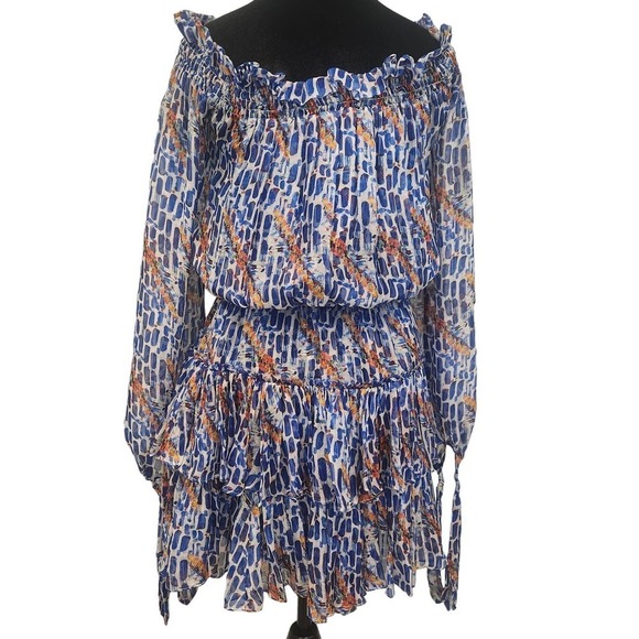 Caroline Constas For Intermix Off the Shoulder‎ Blue Pattern Dress Size P/XS - Picture 6 of 6